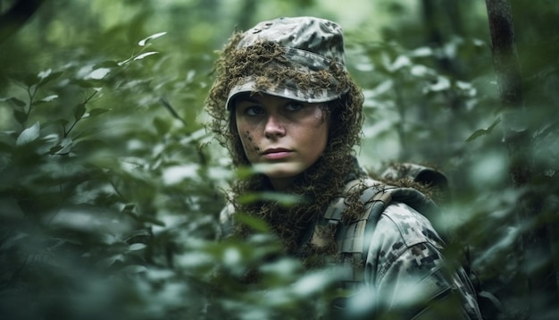 Gratis foto jonge volwassen leger man in camouflage wandelen gegenereerd door ai