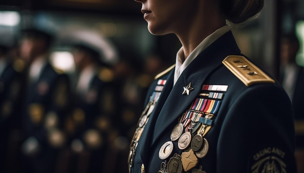 Gratis foto jonge volwassen officier in militair uniform staat zelfverzekerd gegenereerd door ai