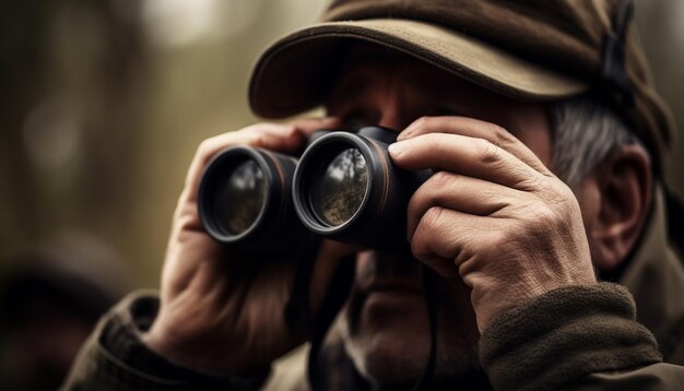 Jonge volwassene die de natuur verkent met cameralens gegenereerd door AI