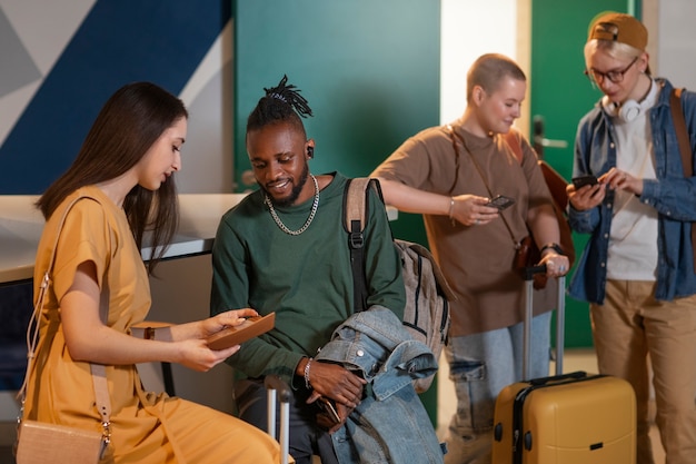 Gratis foto jonge vrienden in een hostel