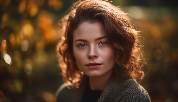 Jonge vrouw die lacht in de versheid van de natuur gegenereerd door AI