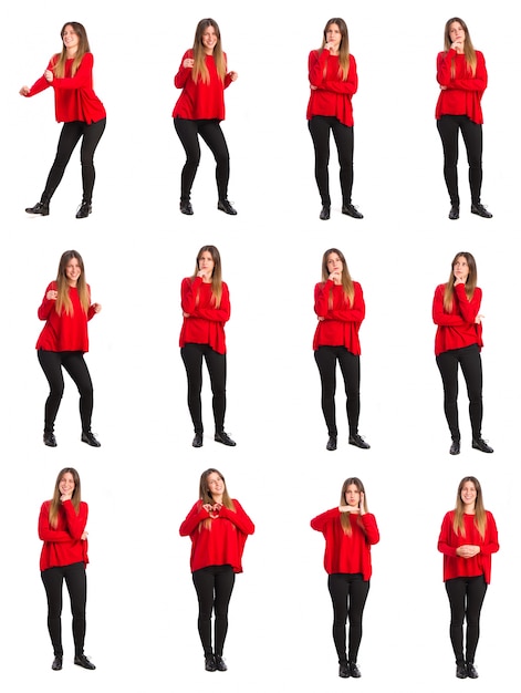 jonge vrouw gebaren en concepten groep