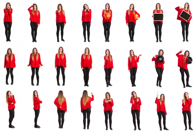 jonge vrouw gebaren en concepten groep