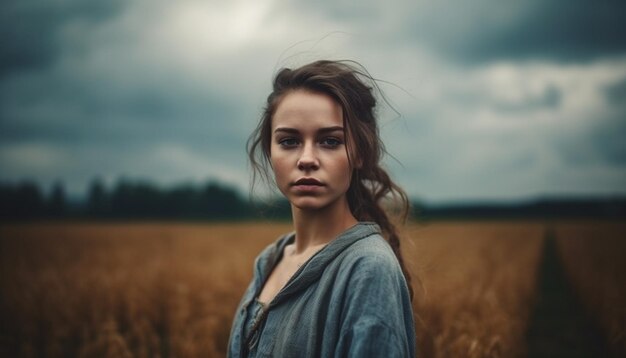 Jonge vrouw in natuurschoonheid in eenzaamheid gegenereerd door AI