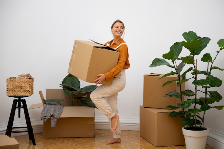 Gratis Foto jonge vrouw verhuist naar een nieuw huis.