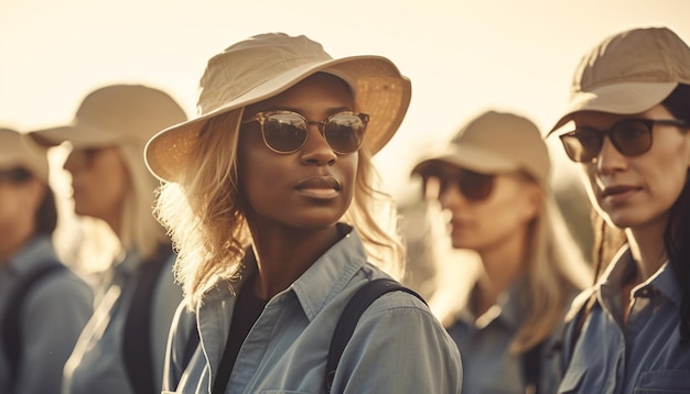 Jonge vrouwen en mannen genieten van zomerpret gegenereerd door AI