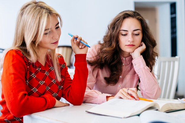 Jonge vrouwen samen studeren
