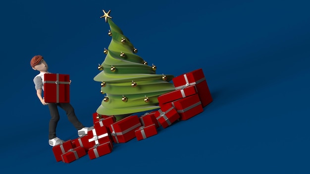 Gratis foto jongere die gift onder kerstboom legt