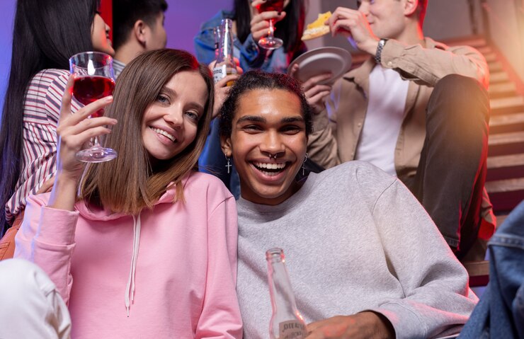 Gratis Foto jongeren vieren thuis een feestje