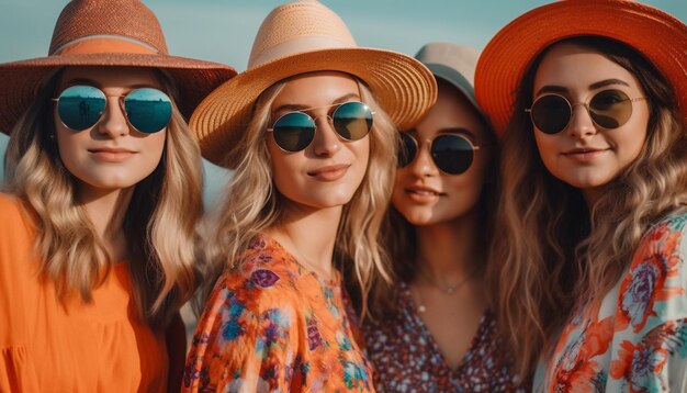 Jongvolwassenen met een zonnebril genieten van een door AI gegenereerde zomervakantie