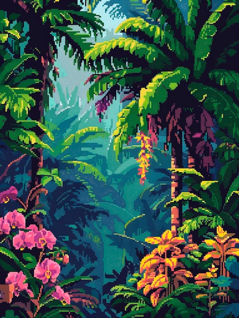 Gratis foto jungle landschap in pixel art stijl