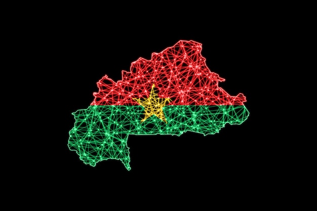 Kaart van Burkina Faso, veelhoekige maaslijnkaart, vlagkaart