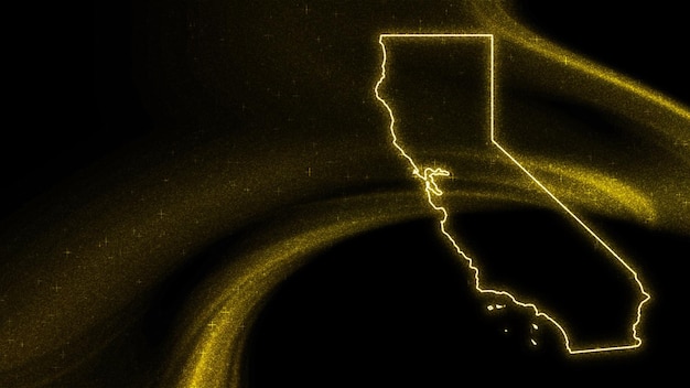 Gratis foto kaart van californië, gouden glitterkaart op donkere achtergrond