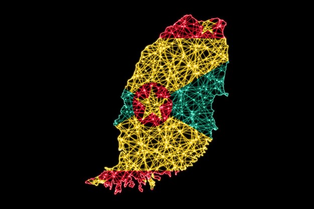 Kaart van Grenada, veelhoekige maaslijnkaart, vlagkaart