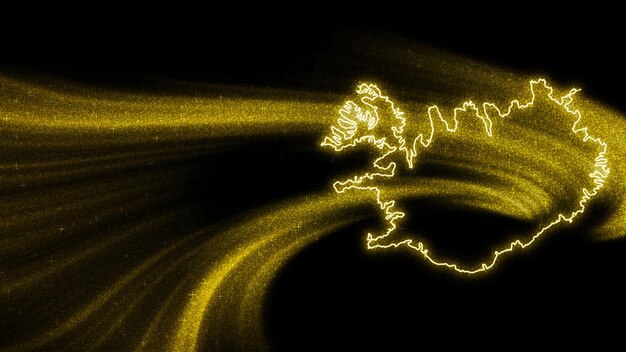 Kaart van IJsland, gouden glitterkaart op donkere achtergrond