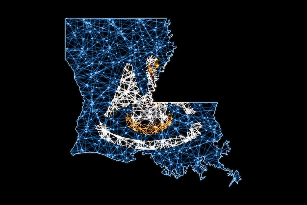 Kaart van Louisiana, veelhoekige maaslijnkaart, vlagkaart