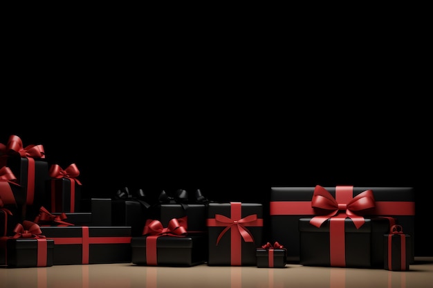 Gratis foto kamer met rode en zwarte geschenken geïsoleerd op een donkere achtergrond