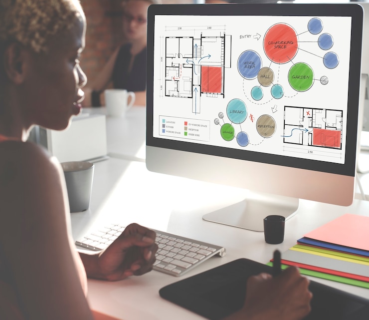 Gratis Foto kantoor plattegrond schets tekening concept