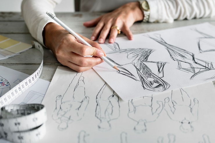 Gratis Foto kaukasische ontwerper die nieuw ontwerp creeert