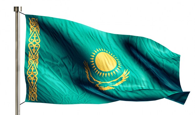 Kazachstan Nationale Vlag Geïsoleerde 3D Witte Achtergrond