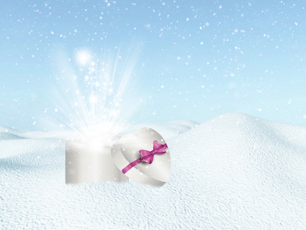 Gratis foto kerst achtergrond met hartvormige gift box in sneeuw