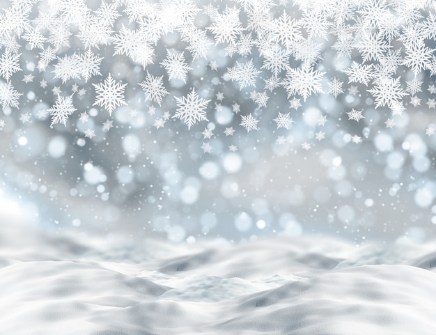 Kerst achtergrond met sneeuw en bokeh lichten