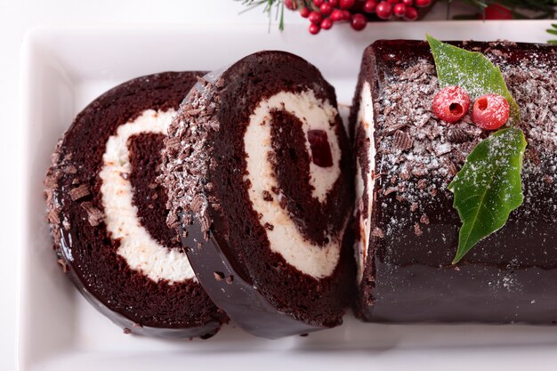 Kerst yule cake close-up