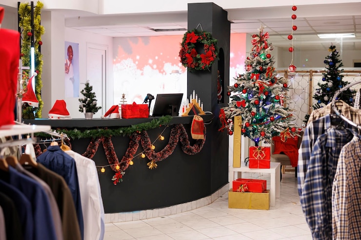 Gratis Foto kerstboom in kledingwinkel