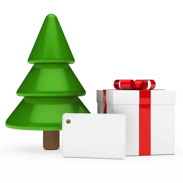 Gratis foto kerstboom met een geschenk en een etiket