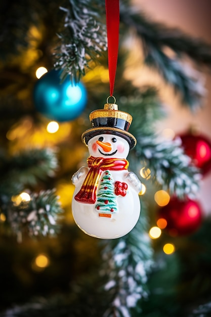 Gratis foto kerstboom sneeuwpop ornament