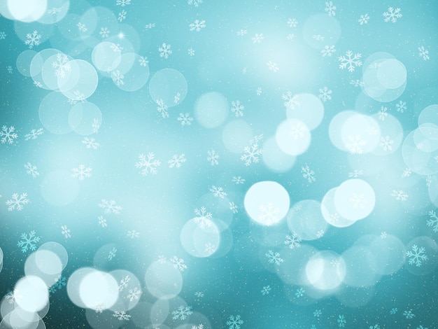 Kerstmisachtergrond met sneeuwvlokken en bokehlichtenontwerp