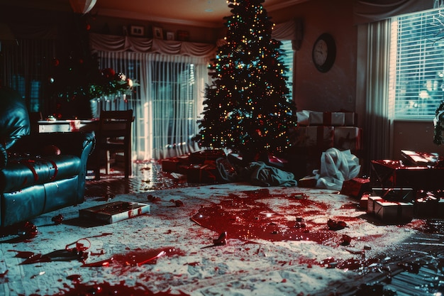 Kerstviering scène in donkere stijl met gruwelijke setting