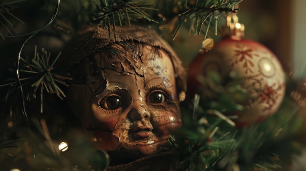 Gratis foto kerstviering scène in donkere stijl met gruwelijke setting