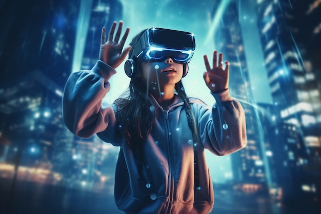 Kind met VR-bril ervaart metaverse