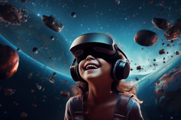 Kind met VR-bril ervaart metaverse