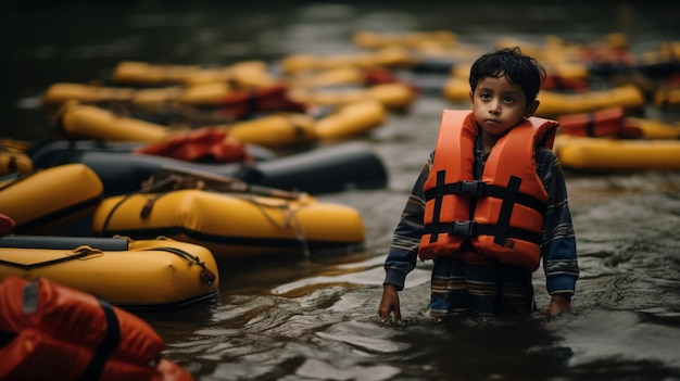 Gratis foto kind zit vast in een migratiecrisis terwijl hij probeert te immigreren
