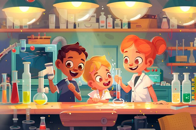 Kinderchemie laboratorium cartoon illustratie