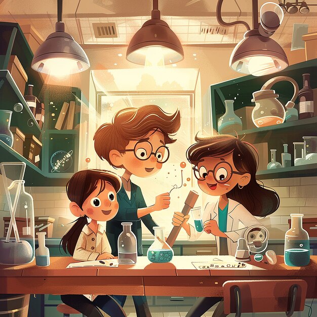 Kinderchemie laboratorium cartoon illustratie