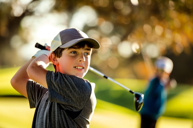 Kinderen die golf spelen in een fotorealistische omgeving