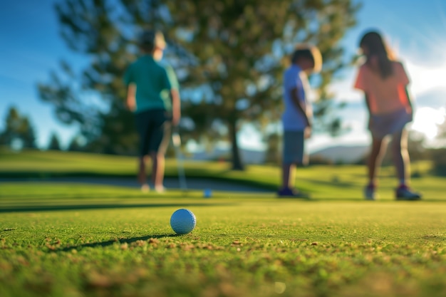 Kinderen die golf spelen in een fotorealistische omgeving