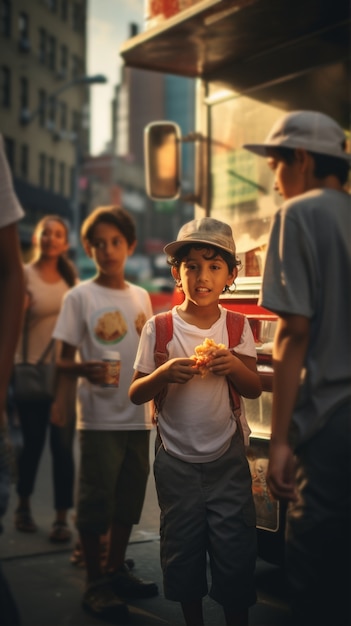 Gratis foto kinderen eten in de straten van new york city