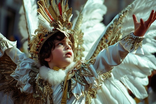 Gratis foto kinderen genieten van het carnaval van venetië in traditionele kostuums