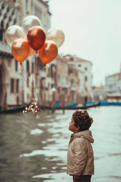 Gratis foto kinderen genieten van het carnaval van venetië met ballonnen