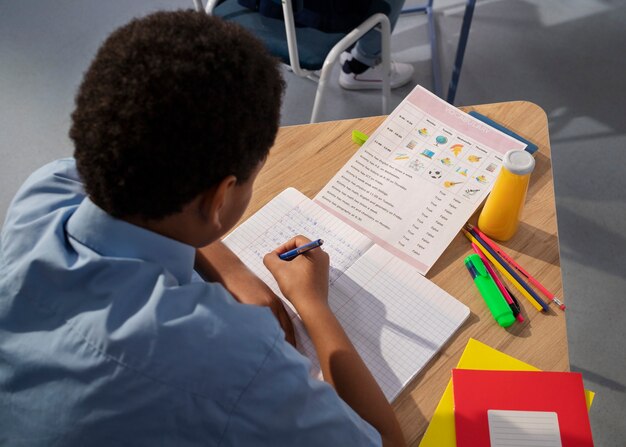 Kinderen in de klas die Engelse les volgen