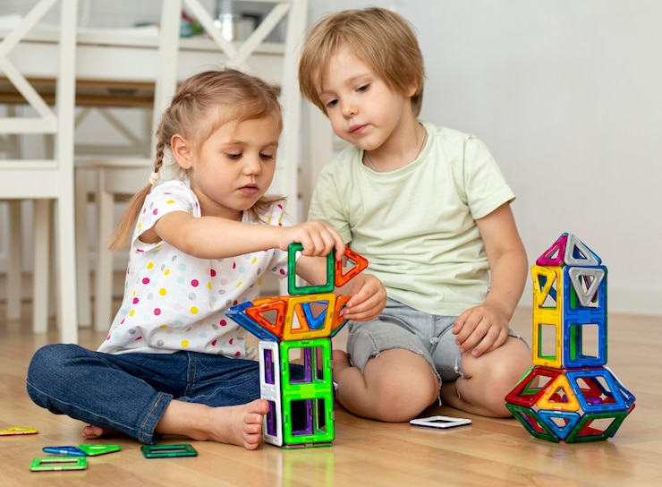 Gratis Foto kinderen thuis spelen met speelgoed