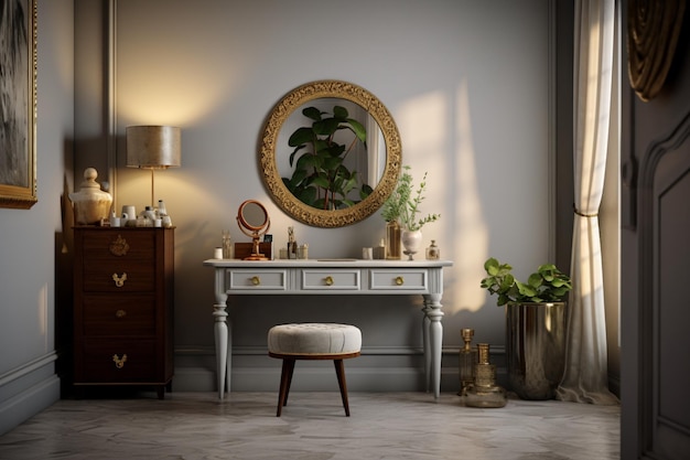 Gratis foto klassieke console tafel en spiegel meubilair interieurontwerp luxe kamer