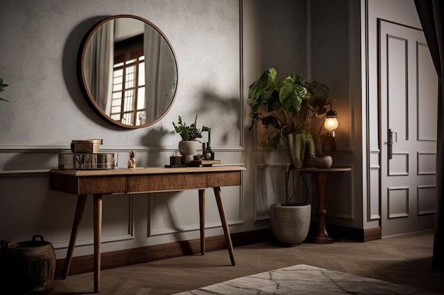 Gratis foto klassieke console tafel en spiegel meubilair interieurontwerp luxe kamer