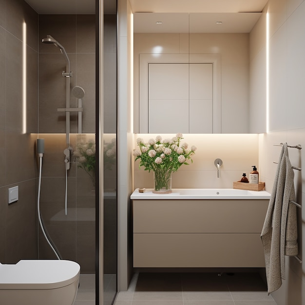 Gratis foto kleine badkamer in moderne stijl met meubilair