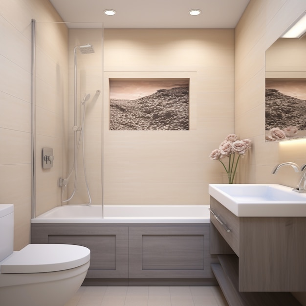 Gratis foto kleine badkamer met moderne stijl en inrichting