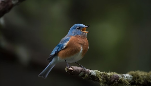 Kleine vogel die neerstrijkt op tak natuurschoon gegenereerd door AI